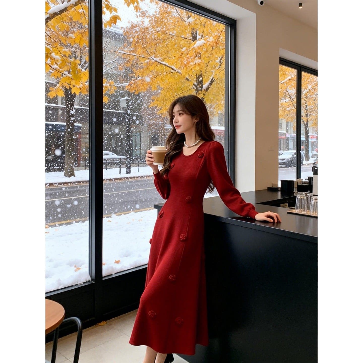 한국 품격 명문 여성 고유 한 작은 대중 분위기 센스 아름다운 잘 생긴 감기 프랑스식 고급 니트 스웨터 드레스 상세 이미지 1