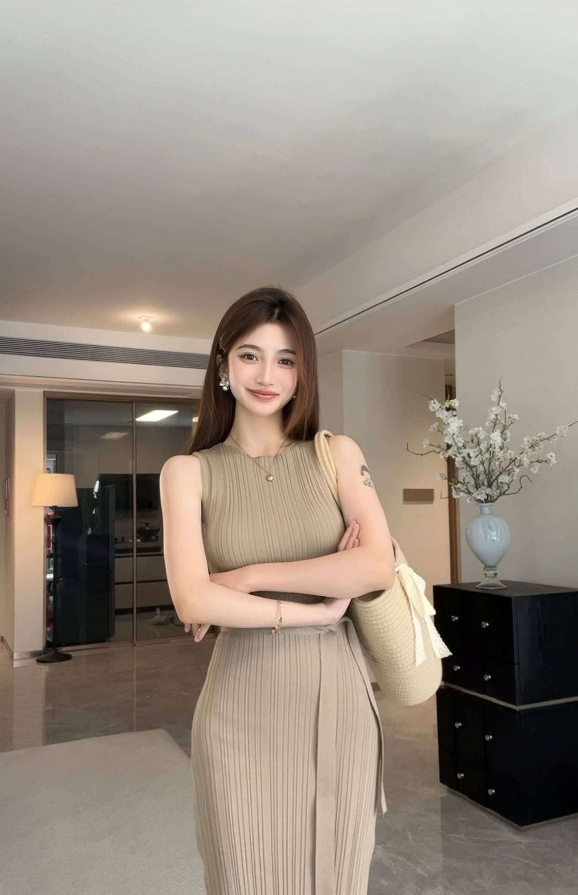 한국 작은 청신 민소매 조끼 얼음 실크 드레스 프랑스식 품격 아름다운 부드러운 바람 몸매 가꾸기 ol 타이트 스커트 롱 스커트 상세 이미지 13