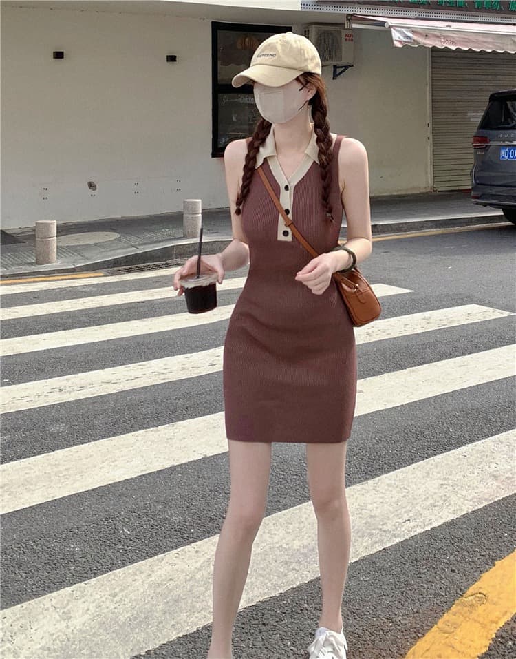 한국 품격 고급 센스 POLO 칼라 얼음 실크 여성 드레스 여름 작은 키 달콤한 매운맛 학원 스타일 타이트 스커트 ol 미니 스커트 상세 이미지 23