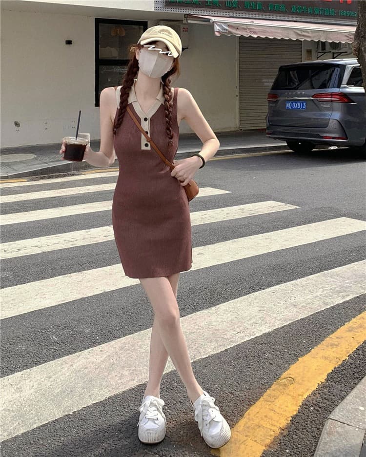 한국 품격 고급 센스 POLO 칼라 얼음 실크 여성 드레스 여름 작은 키 달콤한 매운맛 학원 스타일 타이트 스커트 ol 미니 스커트 상세 이미지 24