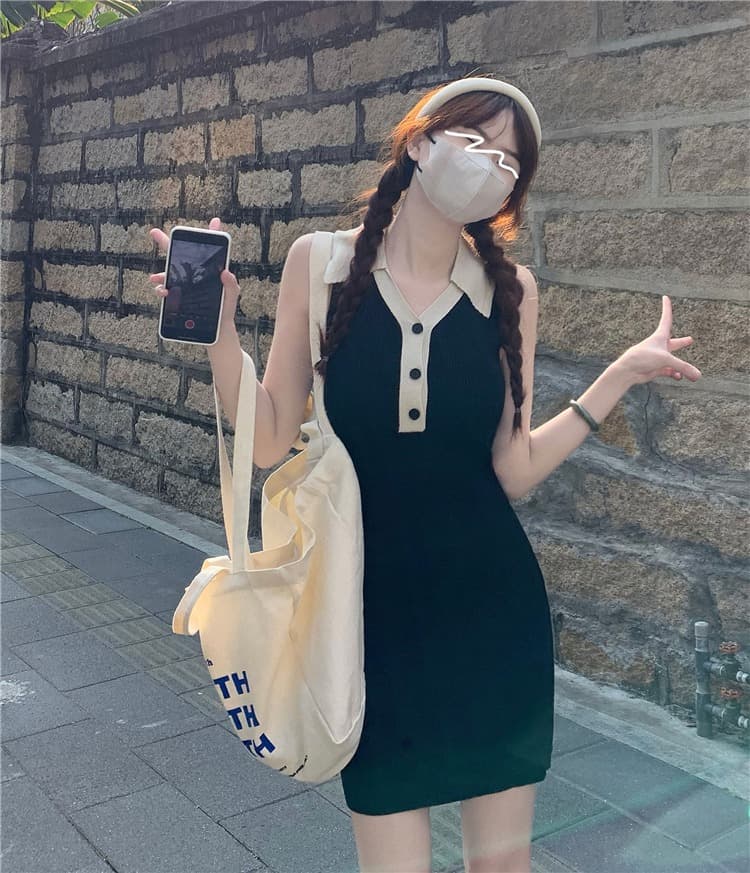 한국 품격 고급 센스 POLO 칼라 얼음 실크 여성 드레스 여름 작은 키 달콤한 매운맛 학원 스타일 타이트 스커트 ol 미니 스커트 상세 이미지 40