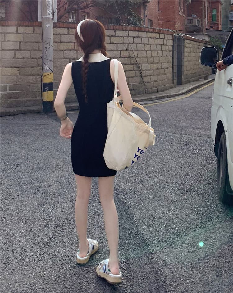 한국 품격 고급 센스 POLO 칼라 얼음 실크 여성 드레스 여름 작은 키 달콤한 매운맛 학원 스타일 타이트 스커트 ol 미니 스커트 상세 이미지 42