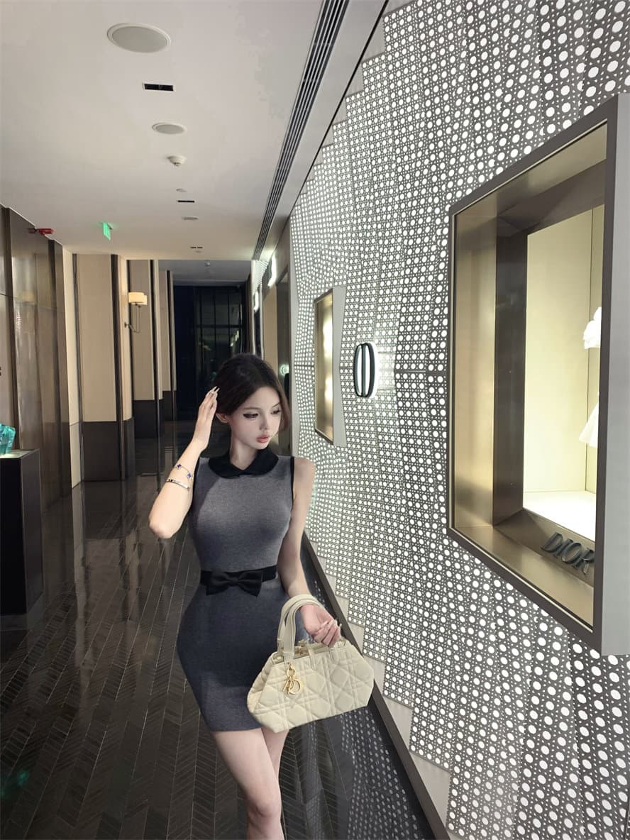 한국 polo 나비 매듭 작은 샤넬 스타일 베이비 칼라 얼음 실크 여성 드레스 여름 프랑스식 순수한 욕망 섹시함 ol 타이트 스커트 상세 이미지 9