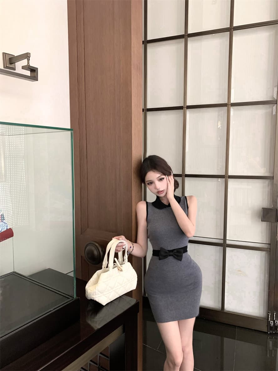 한국 polo 나비 매듭 작은 샤넬 스타일 베이비 칼라 얼음 실크 여성 드레스 여름 프랑스식 순수한 욕망 섹시함 ol 타이트 스커트 상세 이미지 14
