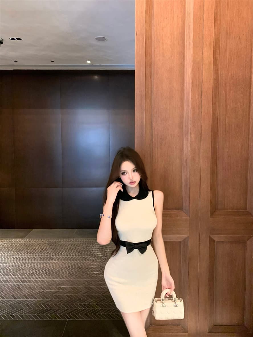 한국 polo 나비 매듭 작은 샤넬 스타일 베이비 칼라 얼음 실크 여성 드레스 여름 프랑스식 순수한 욕망 섹시함 ol 타이트 스커트 상세 이미지 17