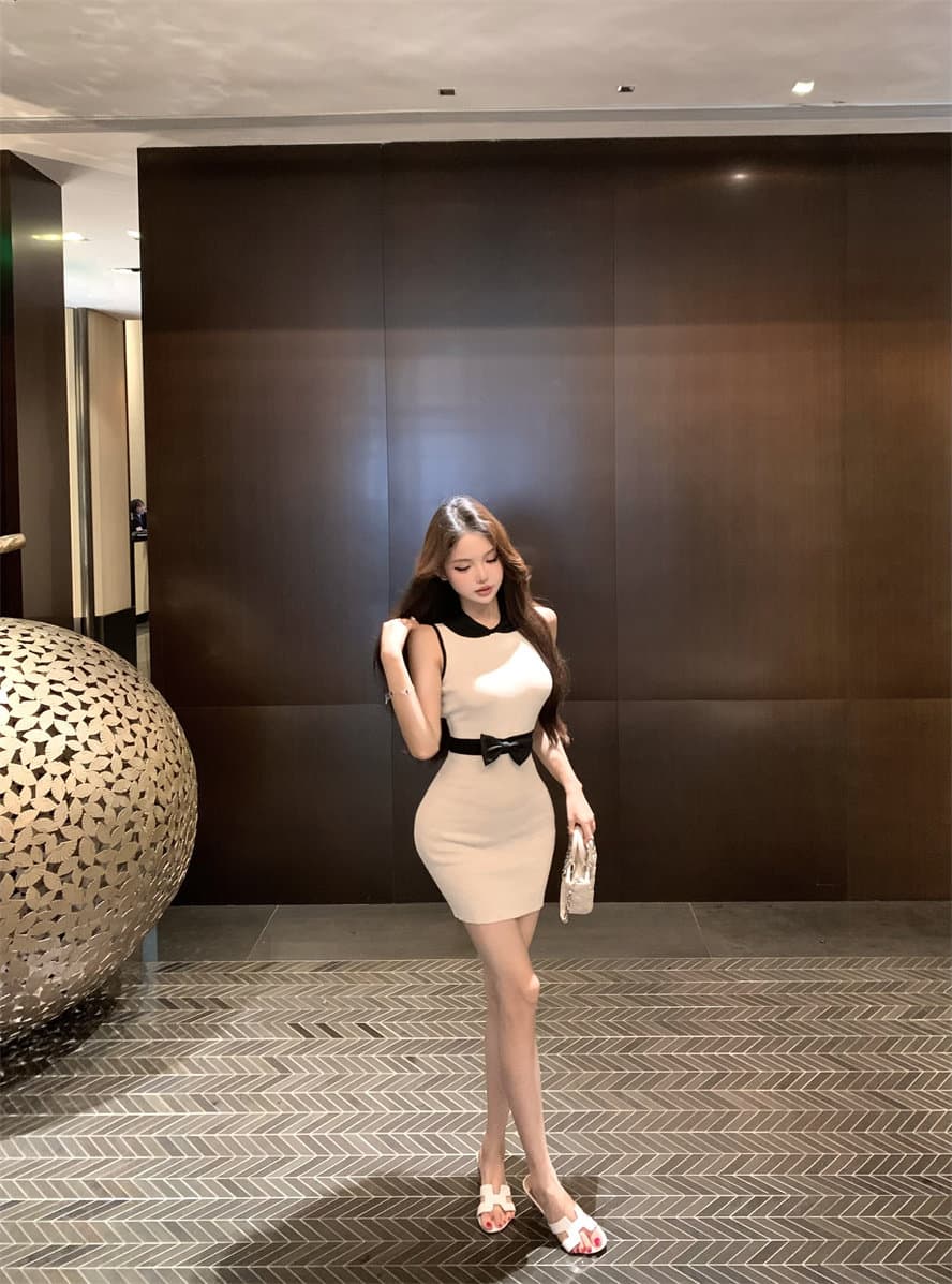 한국 polo 나비 매듭 작은 샤넬 스타일 베이비 칼라 얼음 실크 여성 드레스 여름 프랑스식 순수한 욕망 섹시함 ol 타이트 스커트 상세 이미지 20