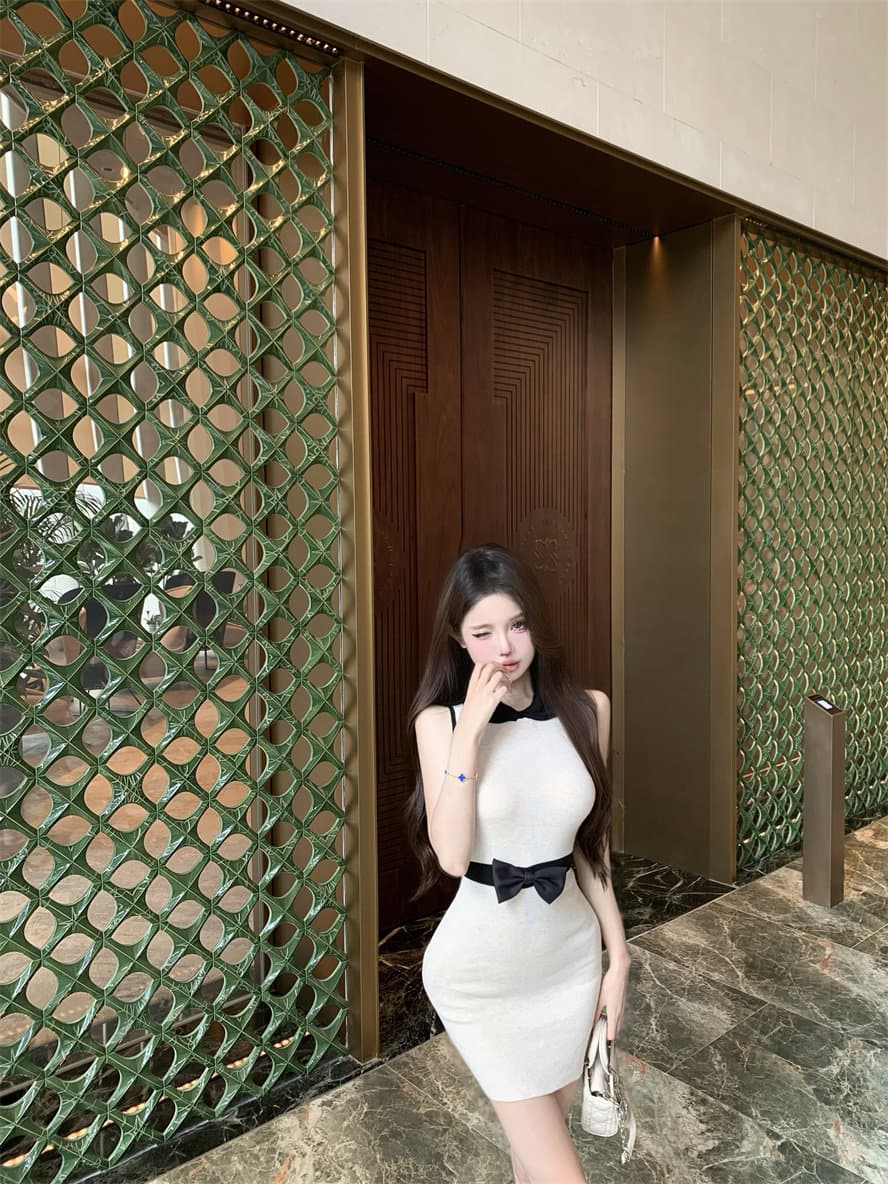 한국 polo 나비 매듭 작은 샤넬 스타일 베이비 칼라 얼음 실크 여성 드레스 여름 프랑스식 순수한 욕망 섹시함 ol 타이트 스커트 상세 이미지 22