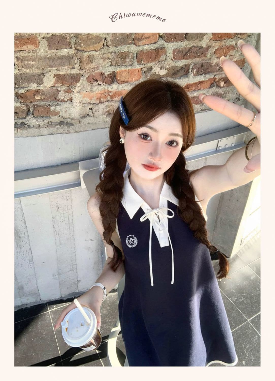 한국 학생 학원 작은 샤넬 스타일 달콤함 연령 감소 자수 POLO 칼라 얼음 실크 드레스 작은 키 루즈핏 표지 배 상세 이미지 20