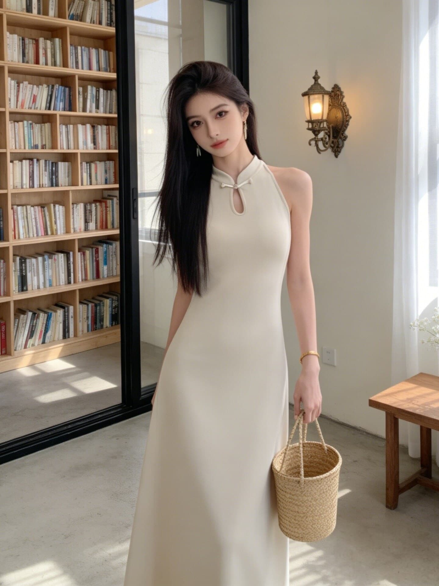 한국 품격 숙녀 부드러운 바람 ol 새로운 중식 스탠드 칼라 얼음 실크 드레스 허리 수축 슬림해 보이는 ins 슈퍼 화재 롱 스커트 상세 이미지 15