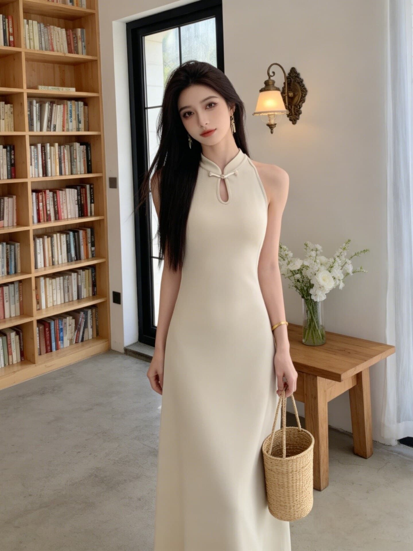 한국 품격 숙녀 부드러운 바람 ol 새로운 중식 스탠드 칼라 얼음 실크 드레스 허리 수축 슬림해 보이는 ins 슈퍼 화재 롱 스커트 상세 이미지 17