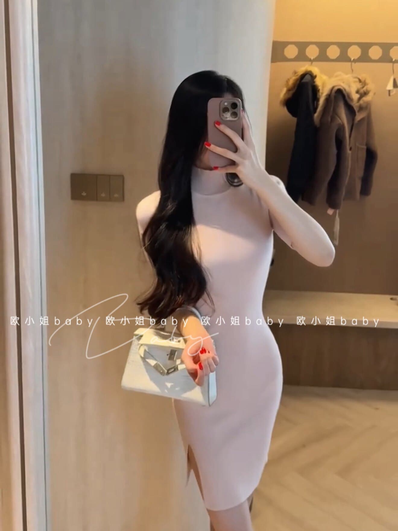 한국 품격 터틀넥 얼음 실크 드레스 작은 키 심장 기계 나이트 클럽 달콤한 매운맛 순수한 욕망 바람 ol 타이트 스커트 트임 미니 스커트 상세 이미지 6