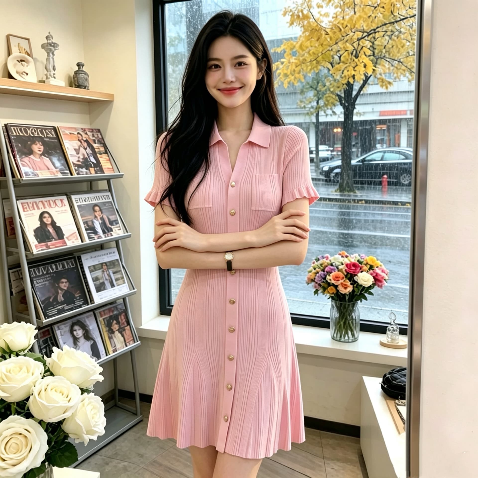 한국 빛 럭셔리 작은 샤넬 스타일 POLO 칼라 니트 얼음 실크 여성 드레스 여름 반팔 허리 수축 슬림해 보이는 품격 숙녀 치마 상세 이미지 3