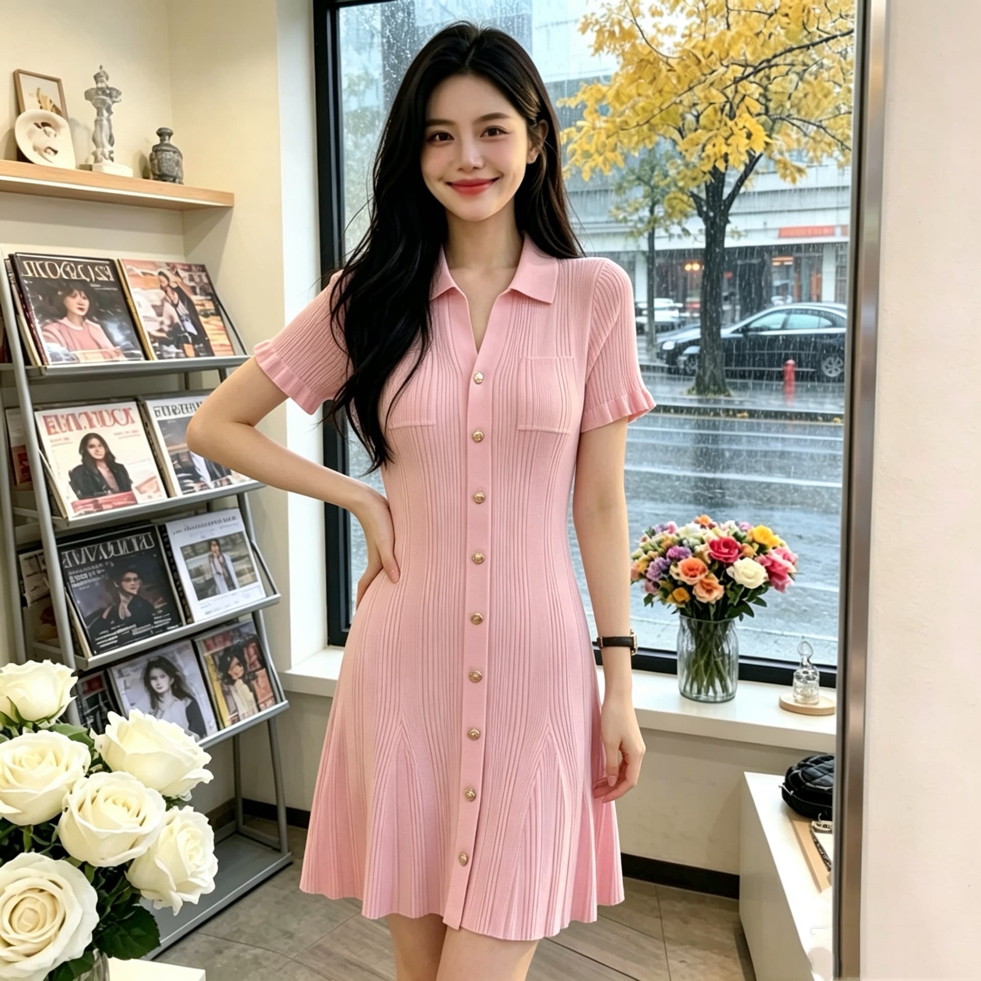 한국 빛 럭셔리 작은 샤넬 스타일 POLO 칼라 니트 얼음 실크 여성 드레스 여름 반팔 허리 수축 슬림해 보이는 품격 숙녀 치마 상세 이미지 5