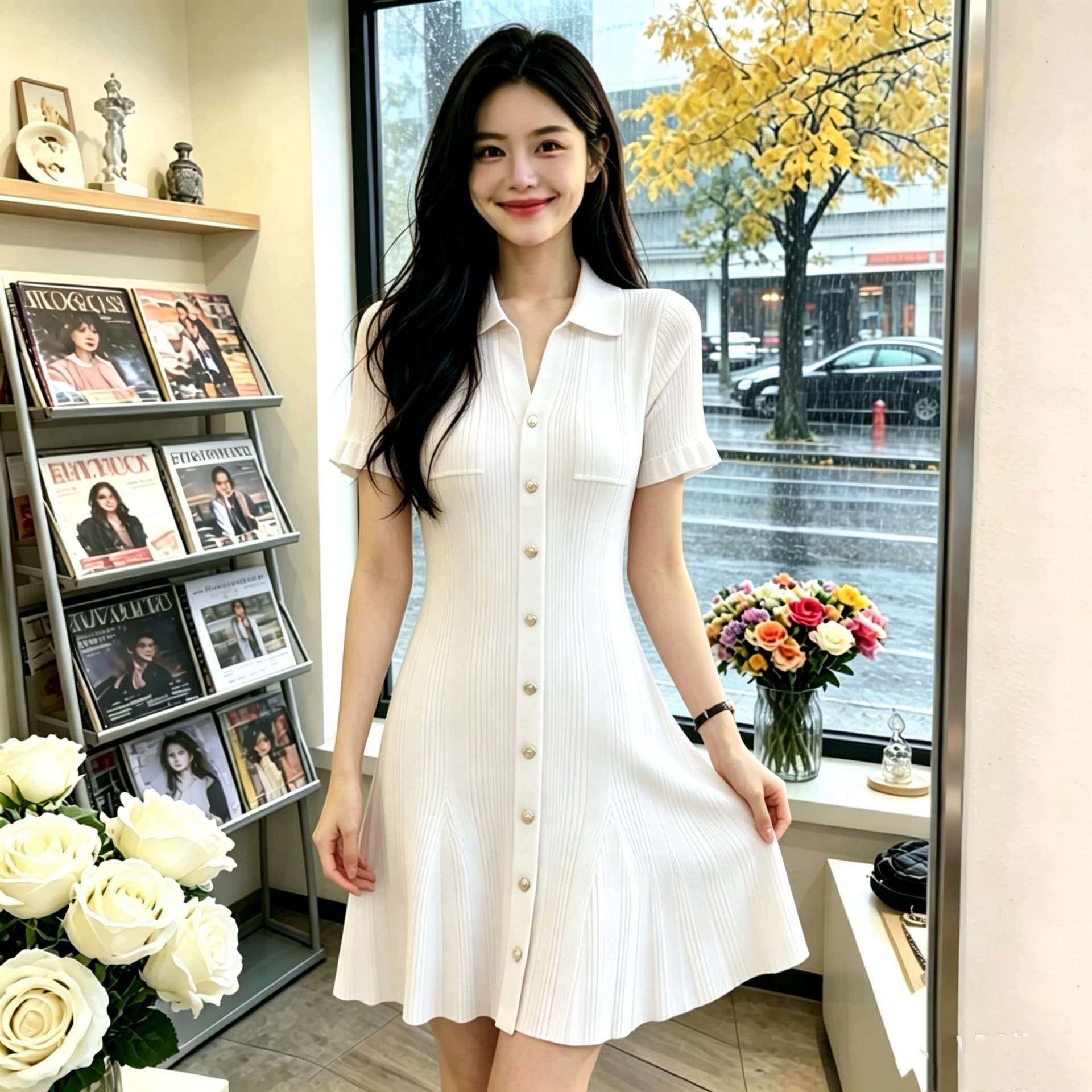 한국 빛 럭셔리 작은 샤넬 스타일 POLO 칼라 니트 얼음 실크 여성 드레스 여름 반팔 허리 수축 슬림해 보이는 품격 숙녀 치마 상세 이미지 7