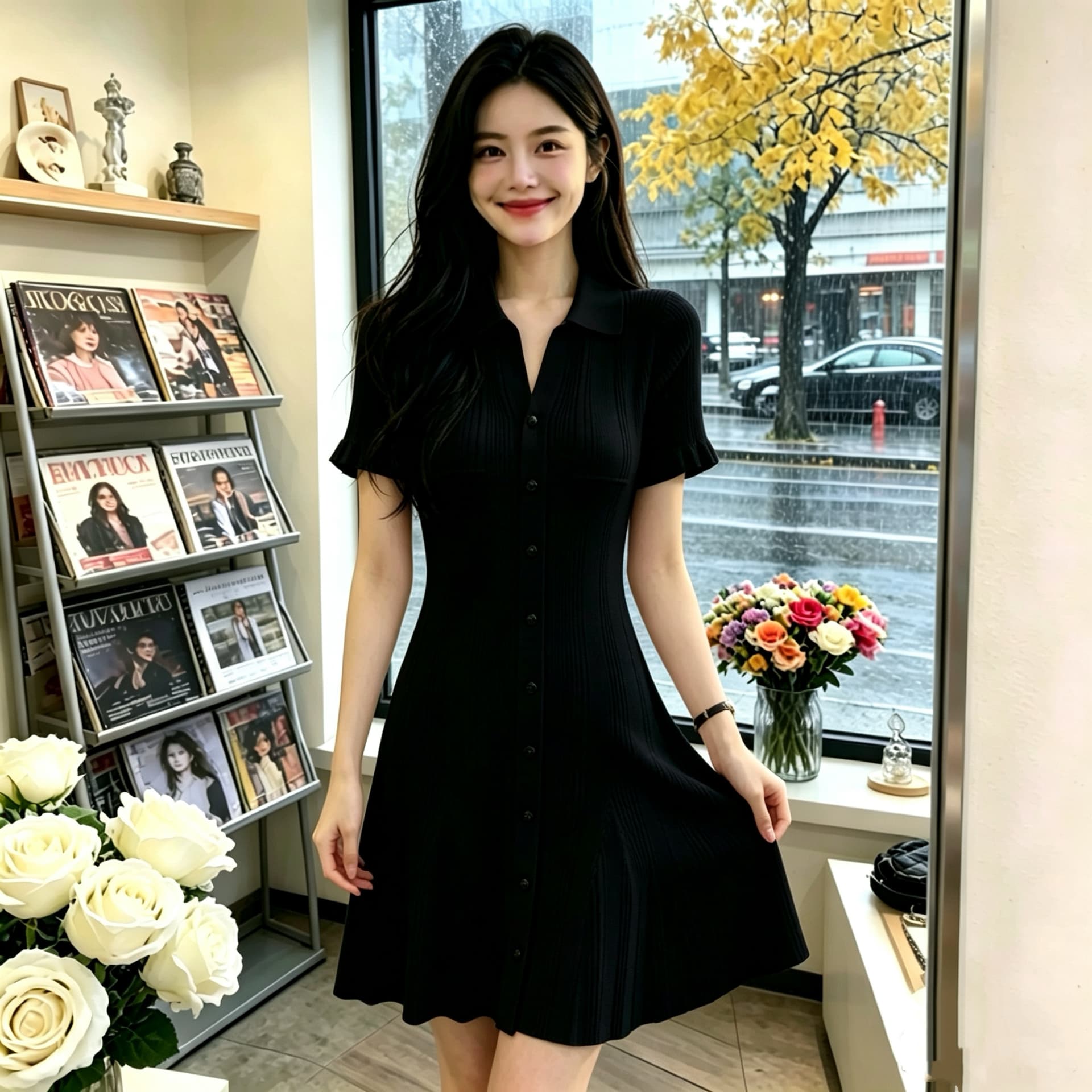 한국 빛 럭셔리 작은 샤넬 스타일 POLO 칼라 니트 얼음 실크 여성 드레스 여름 반팔 허리 수축 슬림해 보이는 품격 숙녀 치마 상세 이미지 9