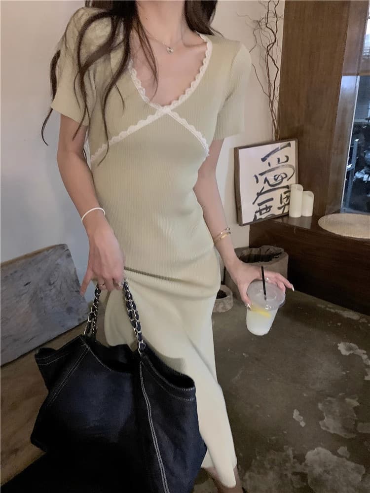 한국 달콤함 품격 부드러운 숙녀 패치워크 배색 그는 벤 바람 작은 검은 드레스 작은 키 첫사랑 얼음 실크 드레스 상세 이미지 7