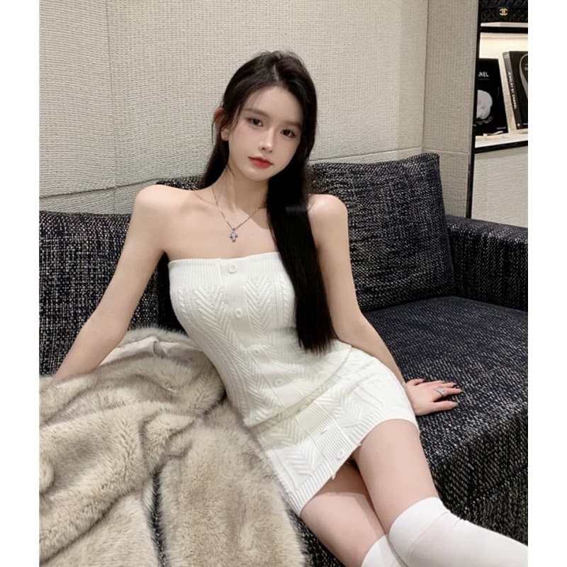 한국 천년기 핫걸 섹시함 몸매 가꾸기 보트넥 오프숄더 니트 꽈배기 드레스 작은 심장 기계 유럽과 미국 달콤한 매운맛 바람 상세 이미지 20