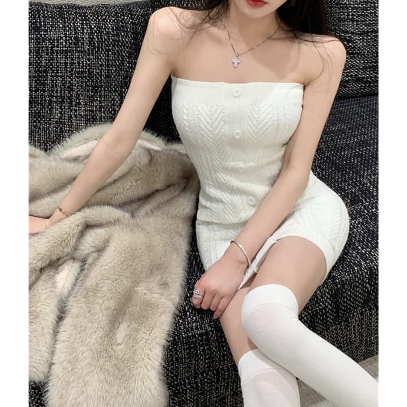 한국 천년기 핫걸 섹시함 몸매 가꾸기 보트넥 오프숄더 니트 꽈배기 드레스 작은 심장 기계 유럽과 미국 달콤한 매운맛 바람 상세 이미지 22