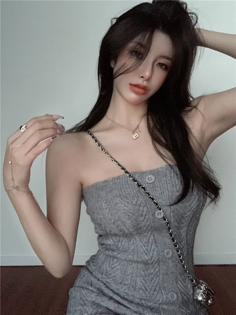 한국 천년기 핫걸 섹시함 몸매 가꾸기 보트넥 오프숄더 니트 꽈배기 드레스 작은 심장 기계 유럽과 미국 달콤한 매운맛 바람 이미지 2