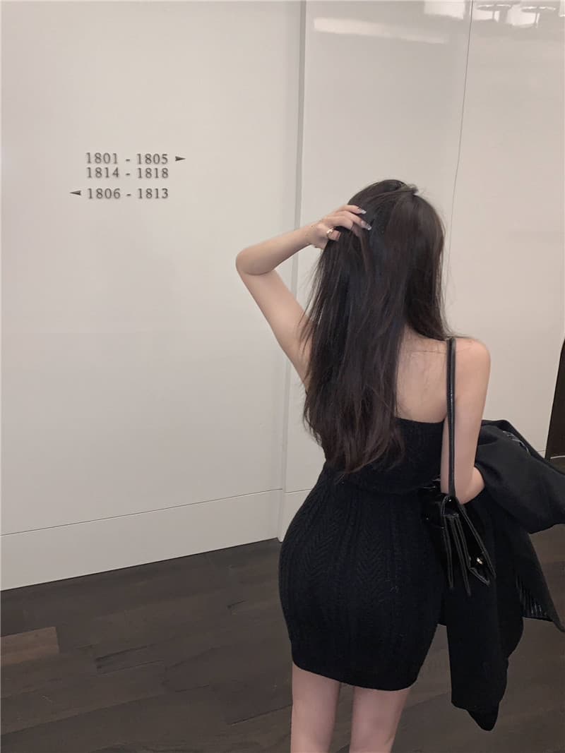 한국 천년기 핫걸 섹시함 몸매 가꾸기 보트넥 오프숄더 니트 꽈배기 드레스 작은 심장 기계 유럽과 미국 달콤한 매운맛 바람 상세 이미지 4