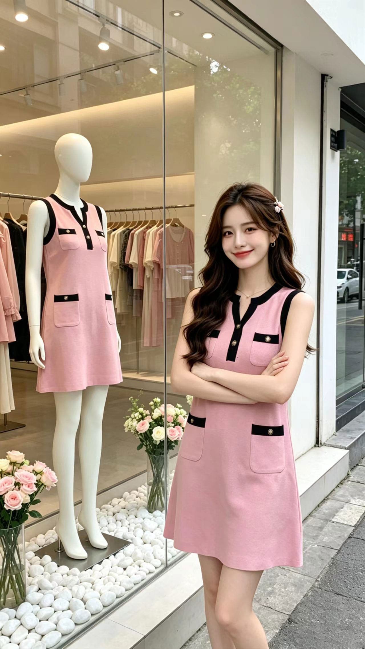 고급 맞춤 프랑스식 작은 샤넬 스타일 민소매 여성 드레스 여름 슬림해 보이는 품격 그는 벤 바람 한 마디 조끼 스커트 상세 이미지 14