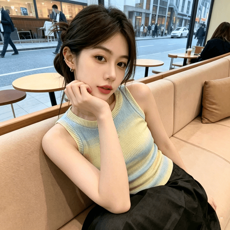 배색 스트라이프 라운드 넥 니트 민소매 조끼 여성 여름 2026 새로운 몸매 가꾸기 슬림해 보이는 인사이드 가져 가라. 외출용 맨위 트렌디 상세 이미지 4