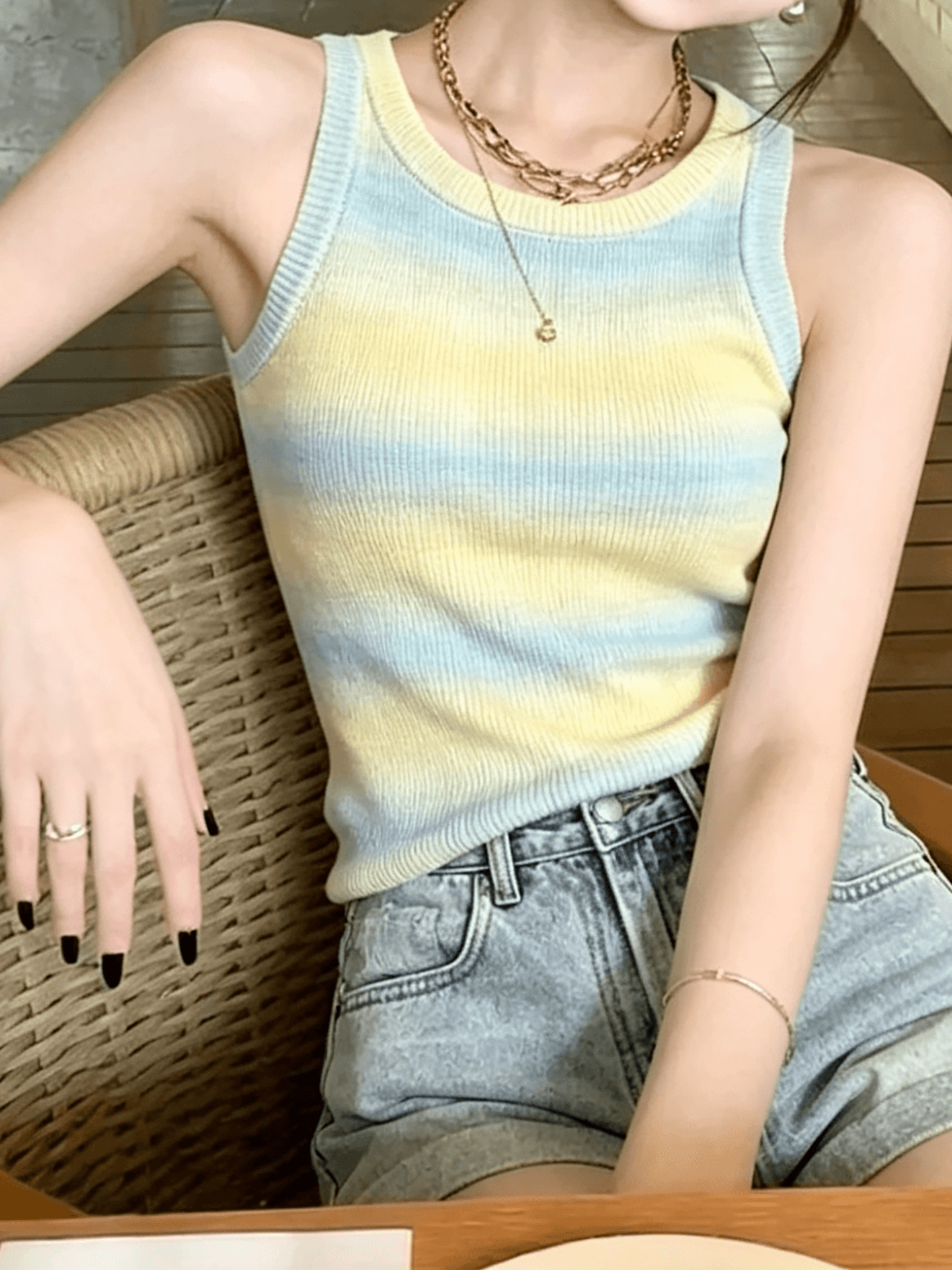 한국 배색 무지개 스트라이프 얼음 실크 니트 스웨터 조끼 유럽 역 아름다운 소녀 나이트 클럽 달콤한 매운맛 도파민 맨위 이미지 3