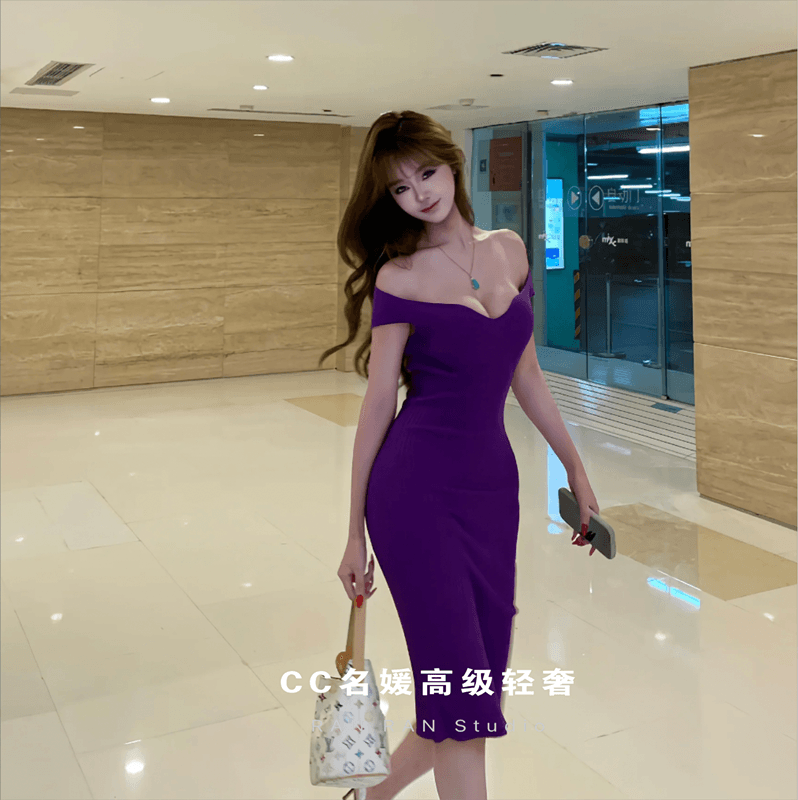 한국 품격 명문 여성 로얄 자매 나이트 클럽 바람 알몸의 어깨 대 v 보트넥 허리 수축 몸매 가꾸기 타이트 스커트 ol 얼음 실크 드레스 상세 이미지 4