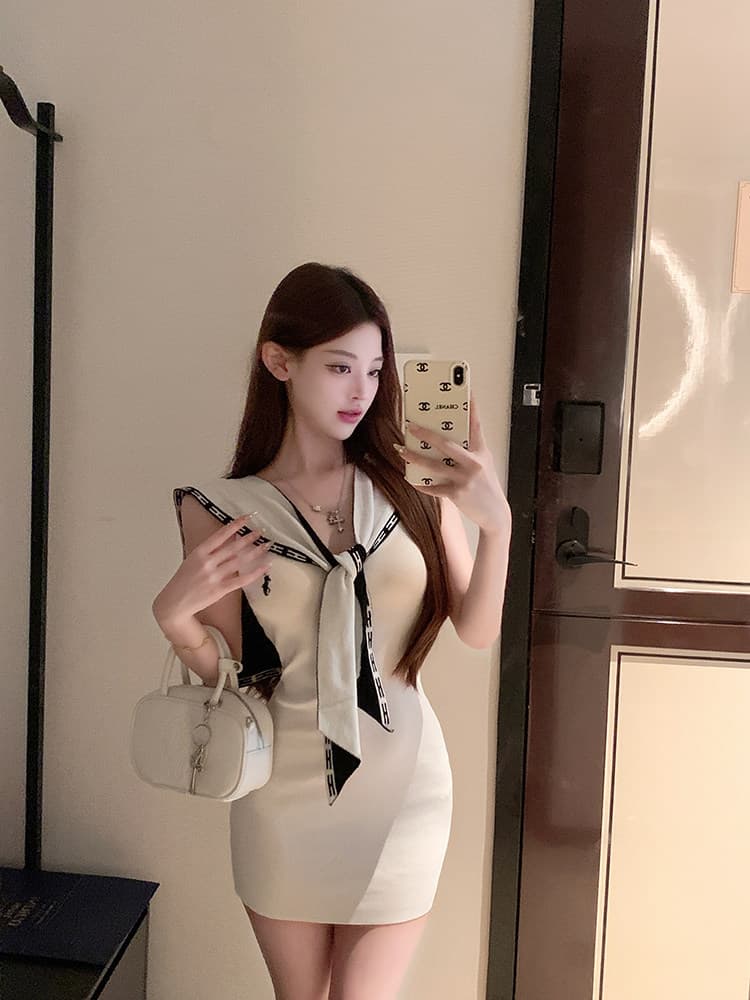 한국 luna 루 Na 품격 명문 여성 부드러운 숙녀 해군 스타일 ol 얼음 실크 드레스 코디 숄 투피스 세트 이미지 3