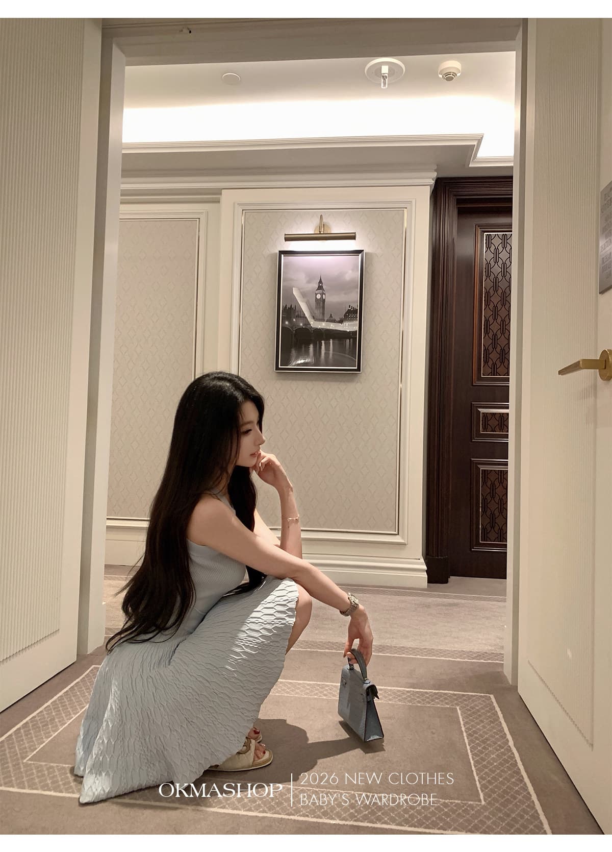 okmashop 순수한 흰색 사랑 행침 목 얼음 실크 여성 드레스 여름 품격 고급 센스 몸매 가꾸기 허리 수축 치마 상세 이미지 21