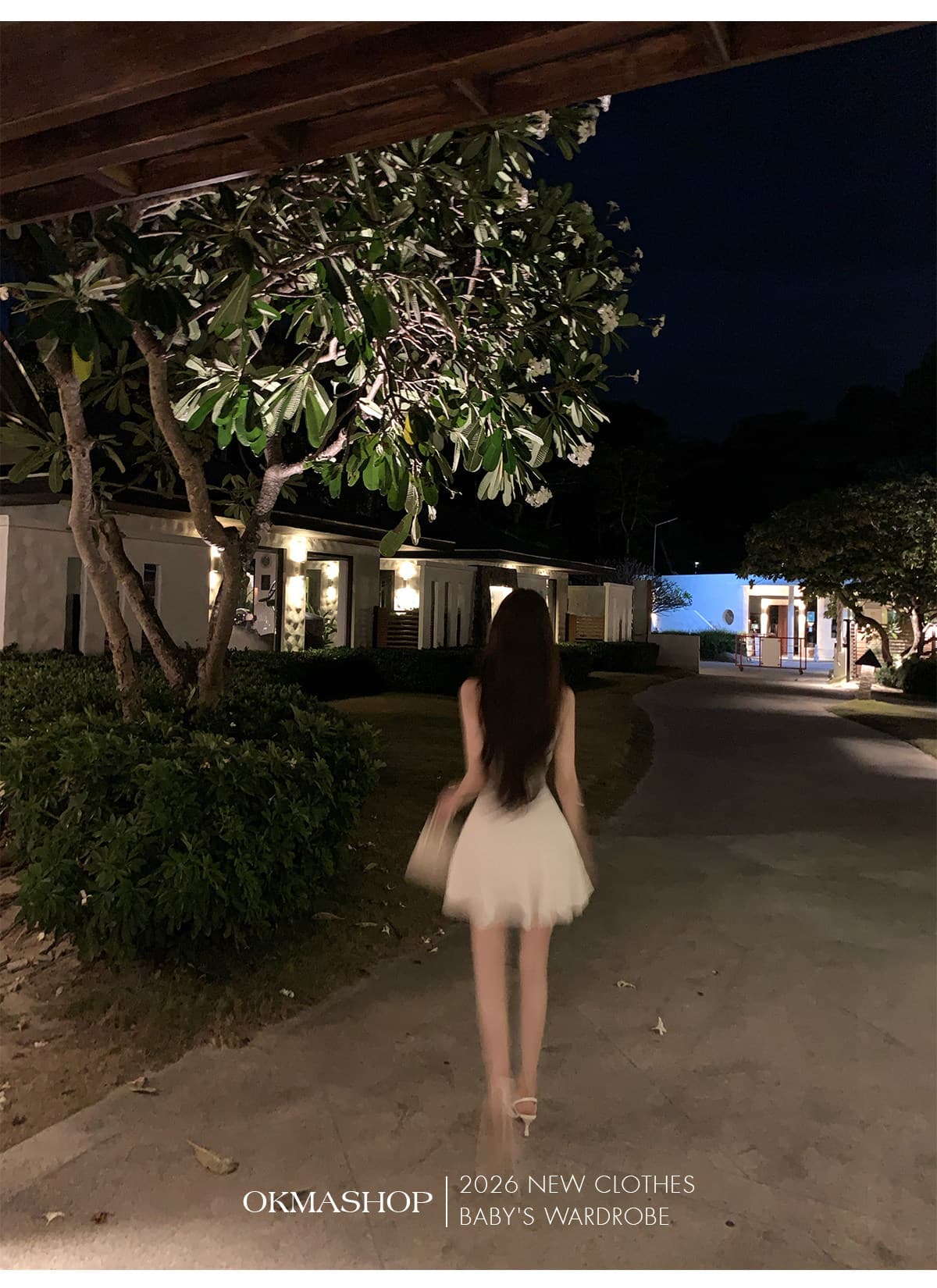 okmashop 순수한 흰색 사랑 행침 목 얼음 실크 여성 드레스 여름 품격 고급 센스 몸매 가꾸기 허리 수축 치마 상세 이미지 33