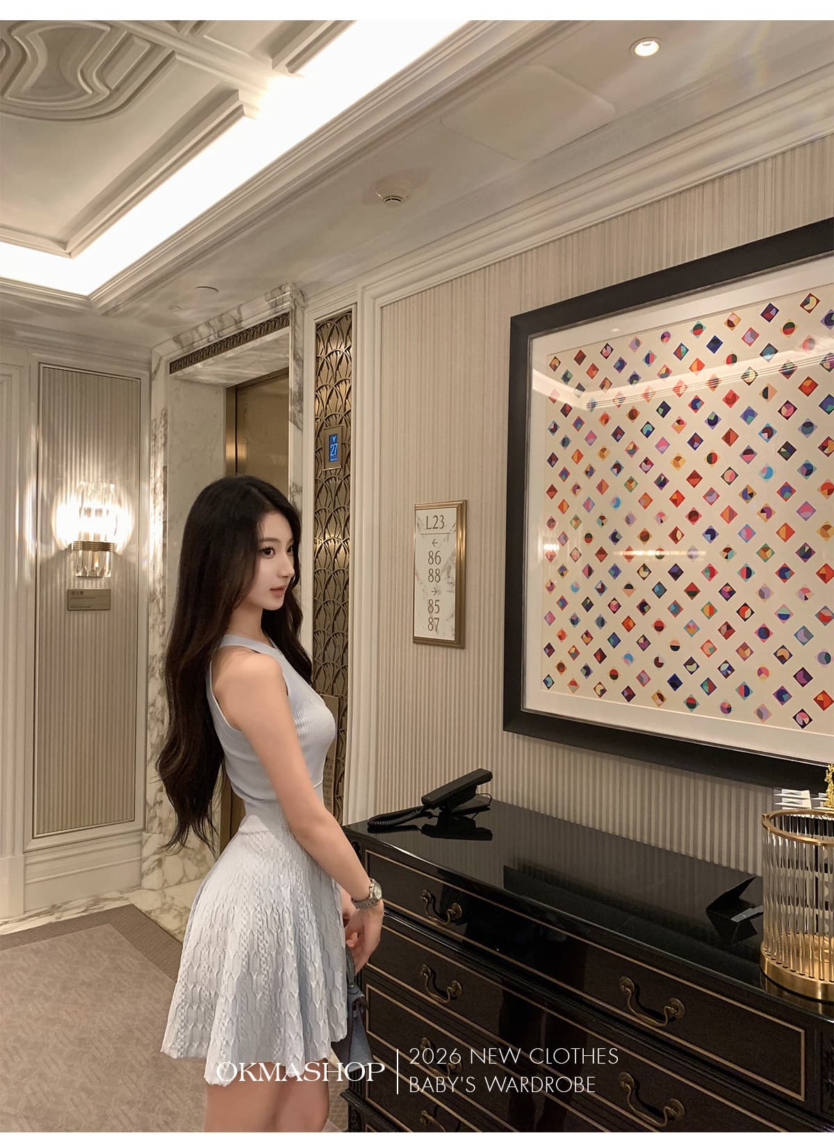 okmashop 순수한 흰색 사랑 행침 목 얼음 실크 여성 드레스 여름 품격 고급 센스 몸매 가꾸기 허리 수축 치마 상세 이미지 35