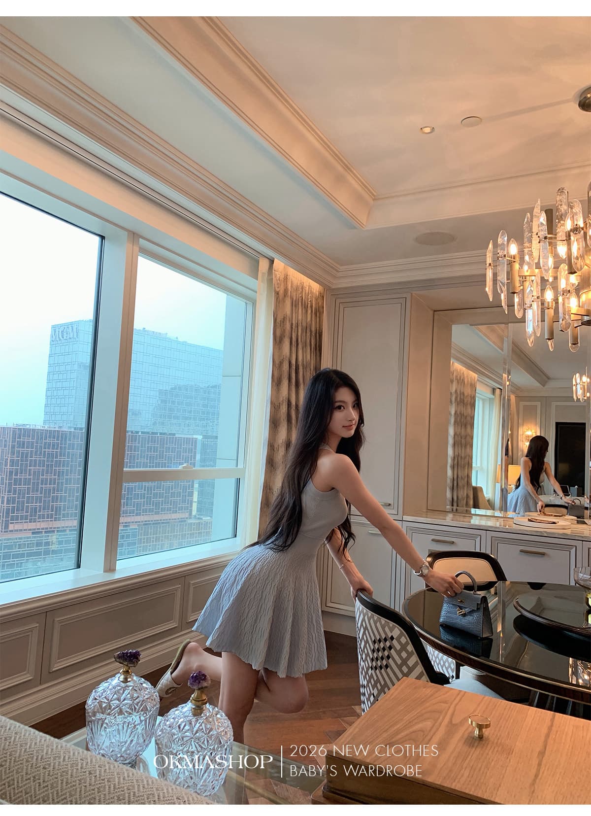 okmashop 순수한 흰색 사랑 행침 목 얼음 실크 여성 드레스 여름 품격 고급 센스 몸매 가꾸기 허리 수축 치마 상세 이미지 36
