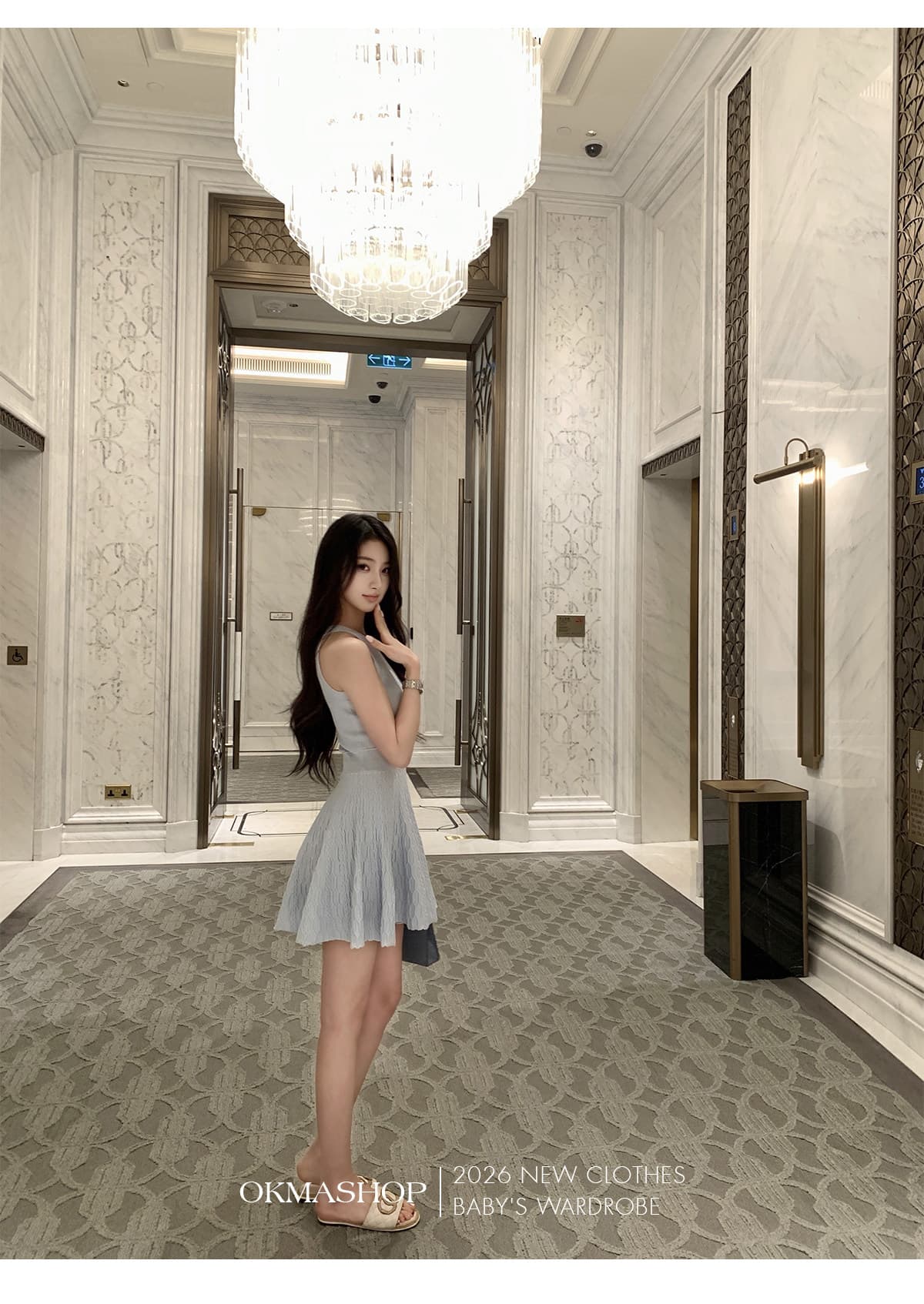 okmashop 순수한 흰색 사랑 행침 목 얼음 실크 여성 드레스 여름 품격 고급 센스 몸매 가꾸기 허리 수축 치마 상세 이미지 38