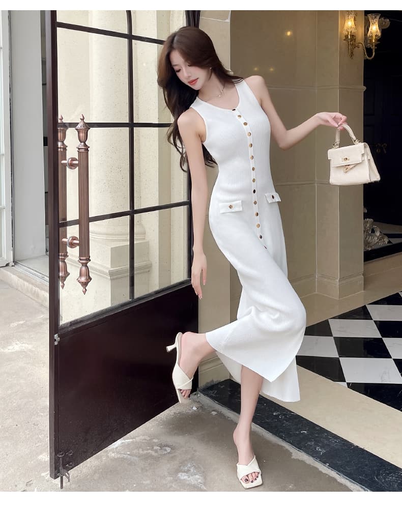 한국 고급 센스 싱글 줄 버튼 V넥 트임 얼음 실크 여성 드레스 여름 드레스 얇은 스타일 몸매 가꾸기 슬림해 보이는 품격 롱 스커트 상세 이미지 34