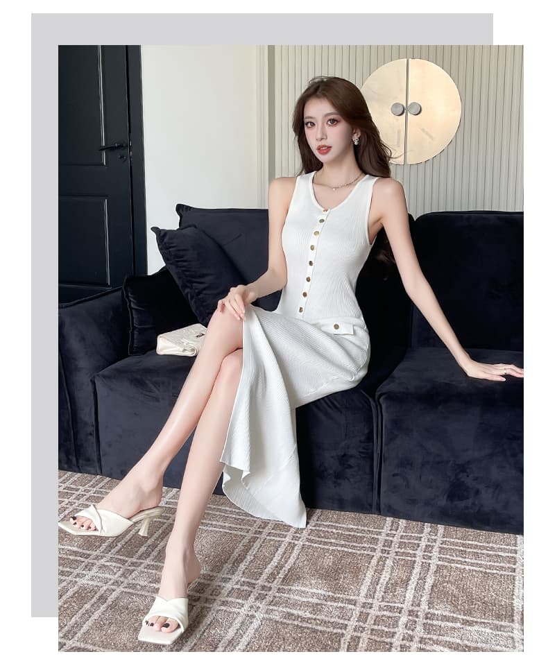 한국 고급 센스 싱글 줄 버튼 V넥 트임 얼음 실크 여성 드레스 여름 드레스 얇은 스타일 몸매 가꾸기 슬림해 보이는 품격 롱 스커트 상세 이미지 35