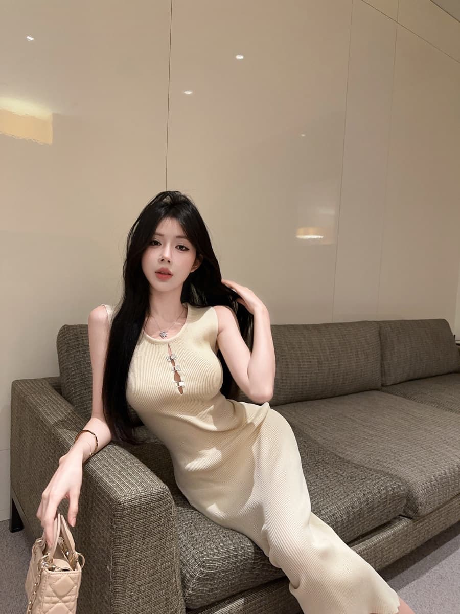 한국 품격 명문 여성 홍콩 스타일 레트로 홀로우 아웃 작은 심장 기계 얼음 실크 드레스 순수한 욕망 나이트 클럽 달콤한 매운맛 바람 타이트 스커트 상세 이미지 5