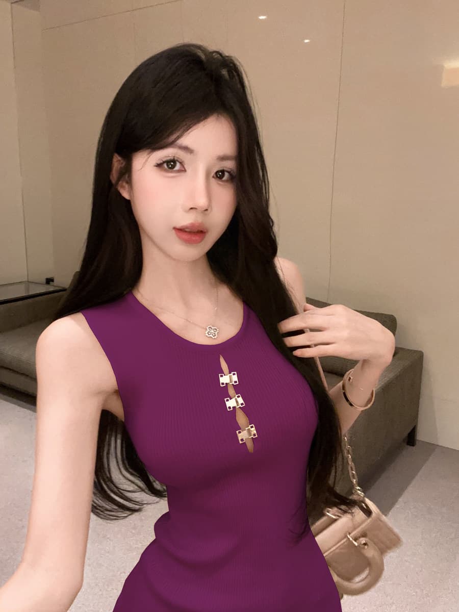 한국 품격 명문 여성 홍콩 스타일 레트로 홀로우 아웃 작은 심장 기계 얼음 실크 드레스 순수한 욕망 나이트 클럽 달콤한 매운맛 바람 타이트 스커트 상세 이미지 9