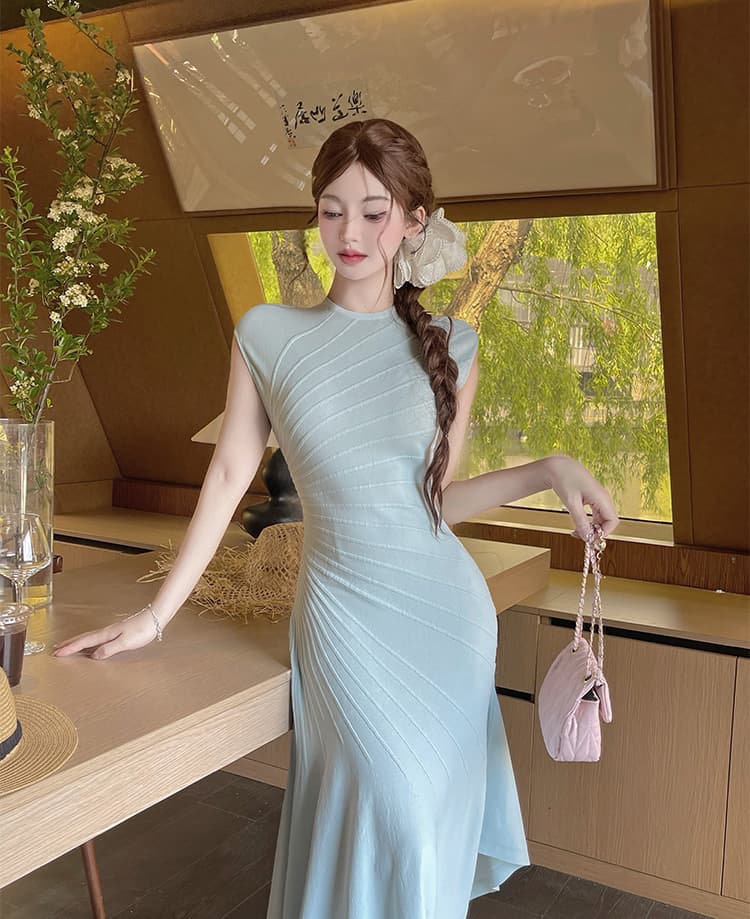 한국 패션 품격 명문 여성 홍콩 스타일 레트로 연령 감소 슬림해 보이는 작은 샤넬 스타일 드레스 몸매 가꾸기 슬림해 보이는 타이트 스커트 롱 스커트 상세 이미지 43