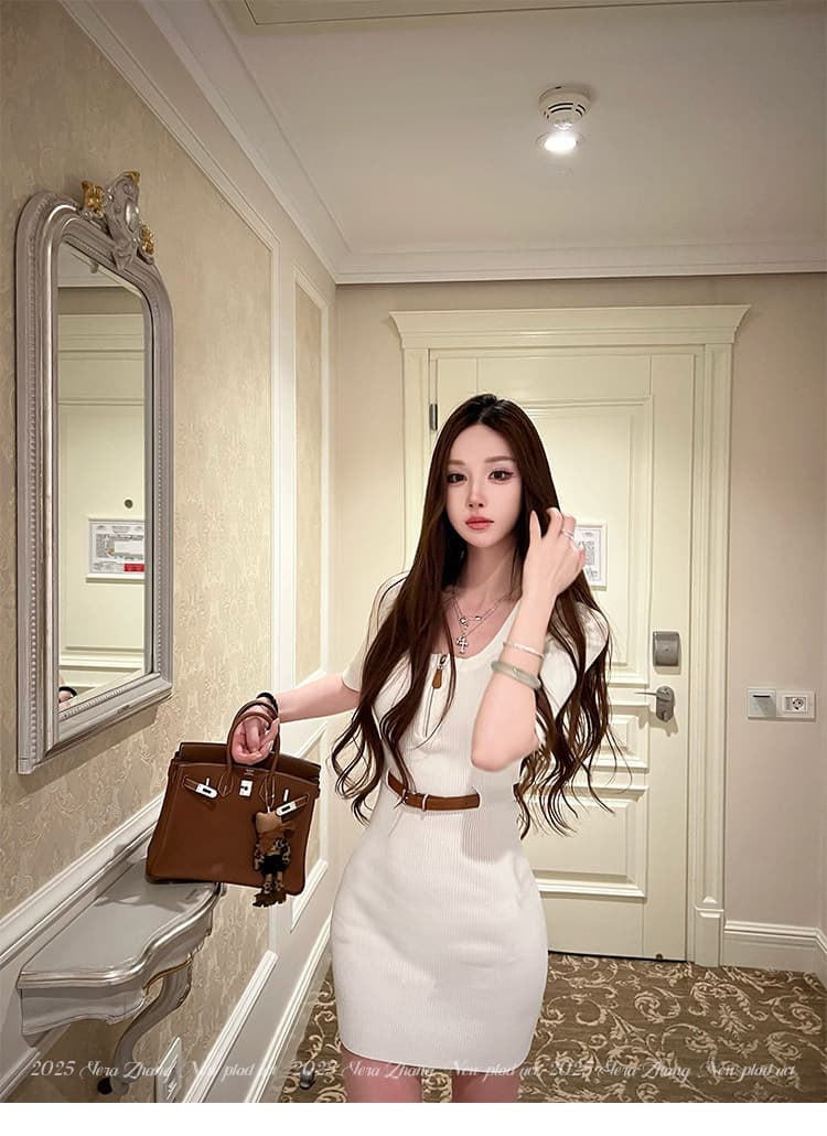 문 vera 도시 표준 한국 품격 명문 여성 홍콩 스타일 오래된 돈 바람 니트 얼음 실크 드레스 고급 센스 상세 이미지 33