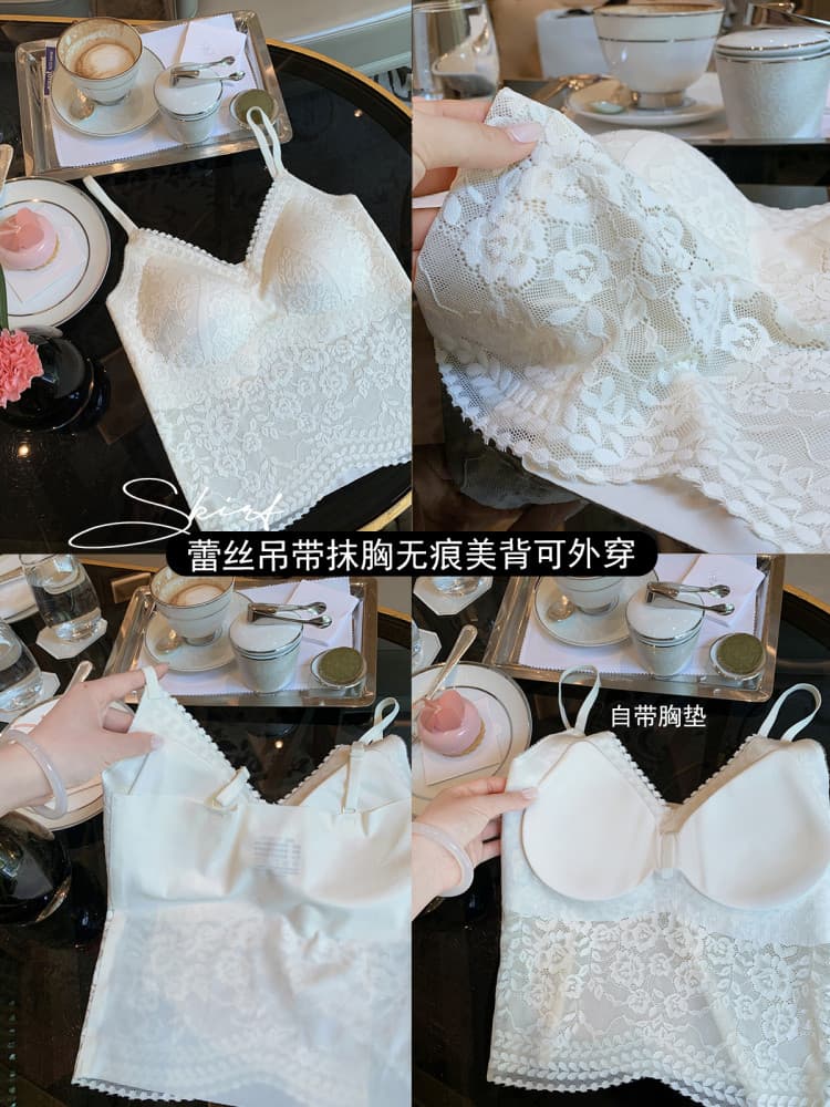 물고기 토끼 ~ 중 토끼 인사이드 가져 가라. 레이스 조끼 벨트 가슴 패드 여성 새로운 화이트 슬립 튜브탑 아름다움 뒤로 수 있습니다. 외부 가져 가라. 이미지 3