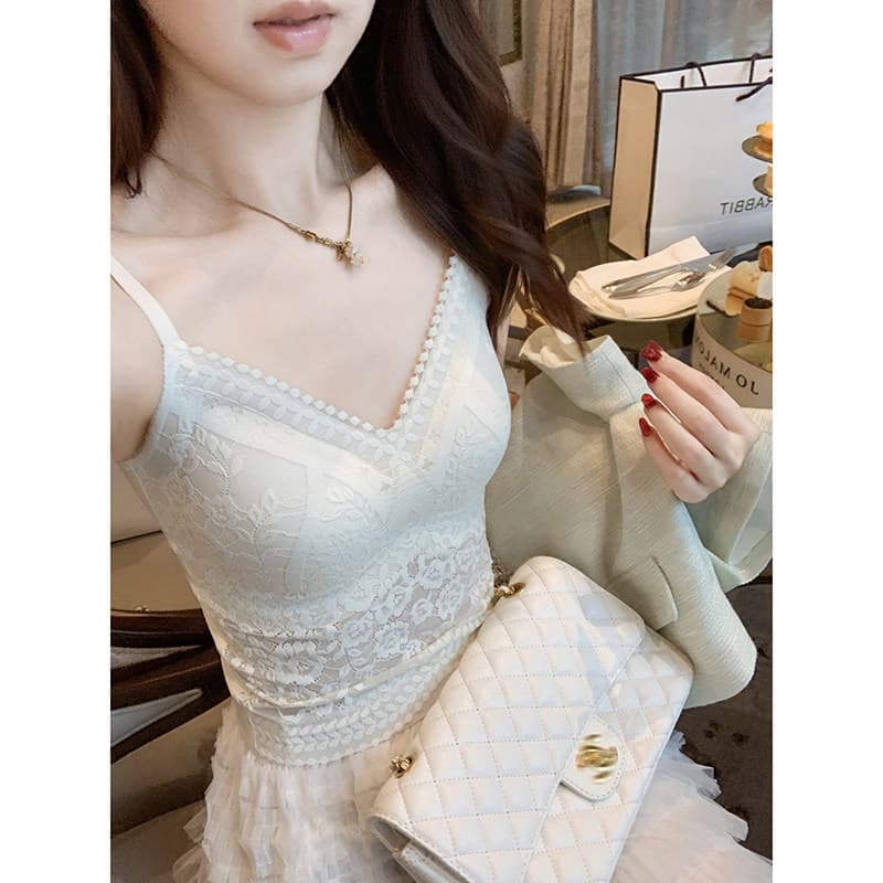 레이스 캐미솔 여름 2026 새로운 폭발 벨트 가슴 패드 아름다움 뒤로 속옷 브래지어 하나 슬림해 보이는 맨위 상세 이미지 10