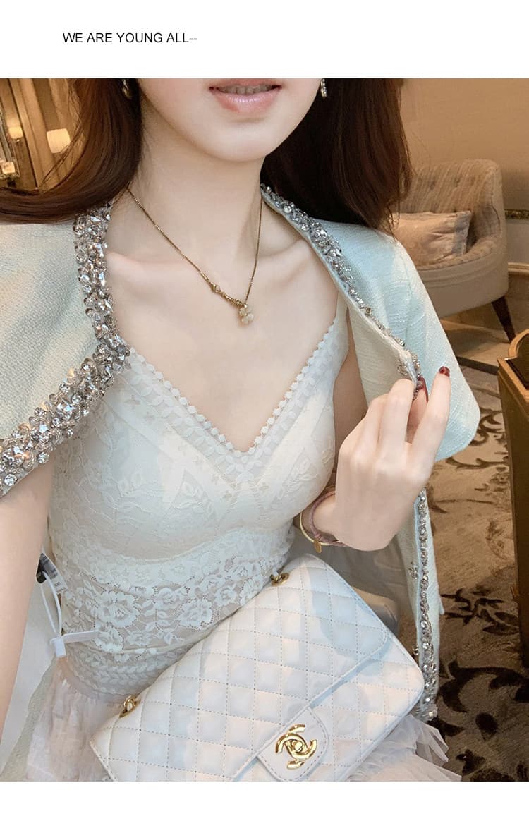 레이스 캐미솔 여름 2026 새로운 폭발 벨트 가슴 패드 아름다움 뒤로 속옷 브래지어 하나 슬림해 보이는 맨위 상세 이미지 25