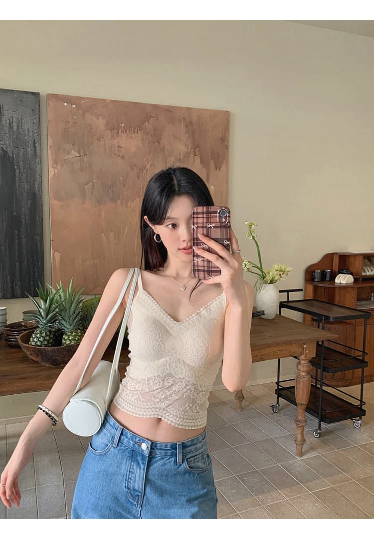 장 베이 베이 ibell 절묘한 부드러운 실 레이스 자카드 품격 몸매 가꾸기 슬림해 보이는 쇼트 스타일 물방울 컵 V넥 조끼 슬립 상세 이미지 22
