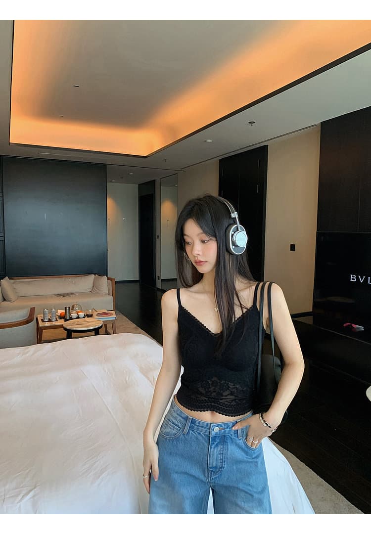 장 베이 베이 ibell 절묘한 부드러운 실 레이스 자카드 품격 몸매 가꾸기 슬림해 보이는 쇼트 스타일 물방울 컵 V넥 조끼 슬립 상세 이미지 50