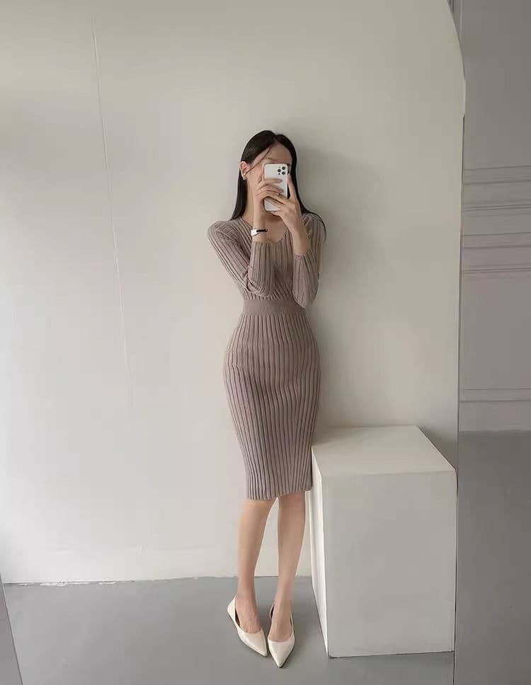 품격 여성 섹시함 롱 코트 무릎 아래 스웨터 드레스 몸매 가꾸기 슬림해 보이는 타이트 스커트 인사이드 가져 가라. 니트 여성 드레스 가을 겨울 상세 이미지 11