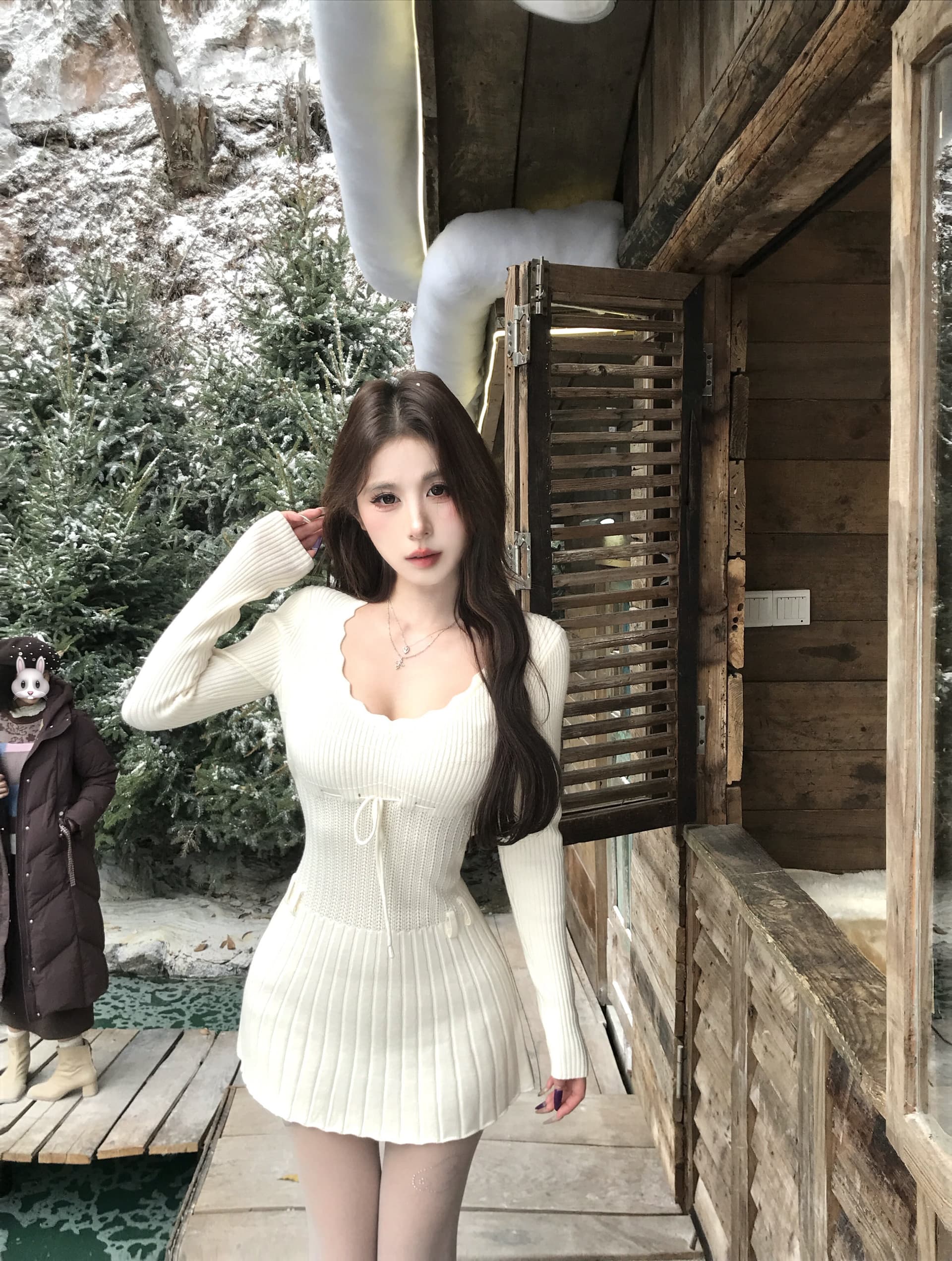 mejiu 꿀 나인 리플 부드러운 찹쌀 순수한 욕망 니트 스웨터 여성 드레스 가을 겨울 부드러운 허리 수축 슬림해 보이는 한 마디 행사 치마 상세 이미지 2