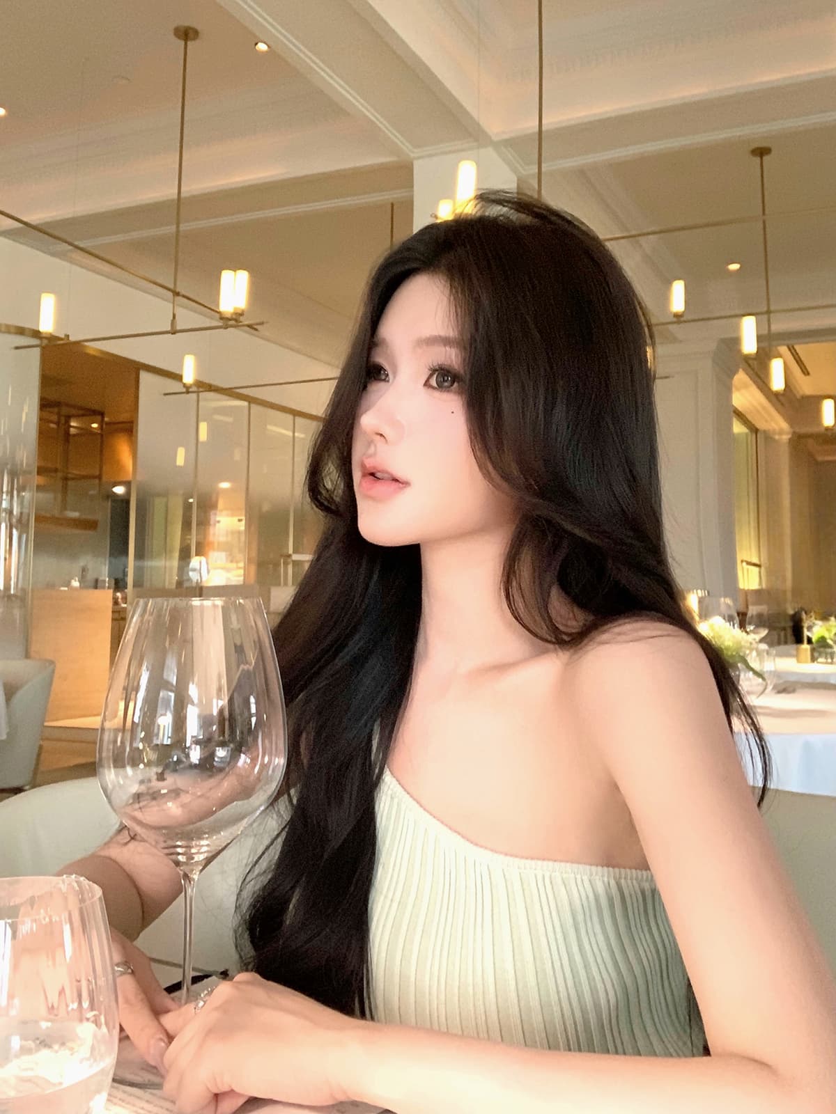 jayky yang 민트 노래 녹색 비스듬한 어깨 트임 니트 드레스 허리 수축 슬림해 보이는 인사이드 가져 가라. 만나는 롱 스커트 상세 이미지 31