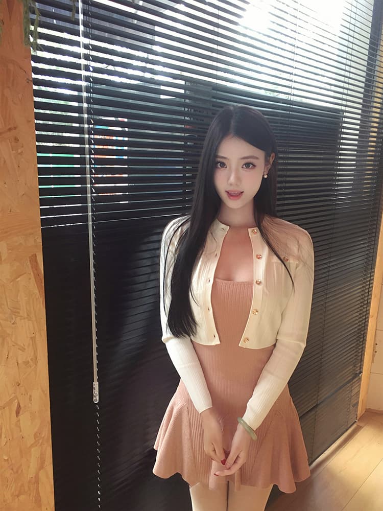 한국 dfay 복숭아 장미 골드 몸매 가꾸기 신축성 얼음 실크 광장 칼라 여성 드레스 여름 작은 키 심장 기계 핫걸 상세 이미지 3