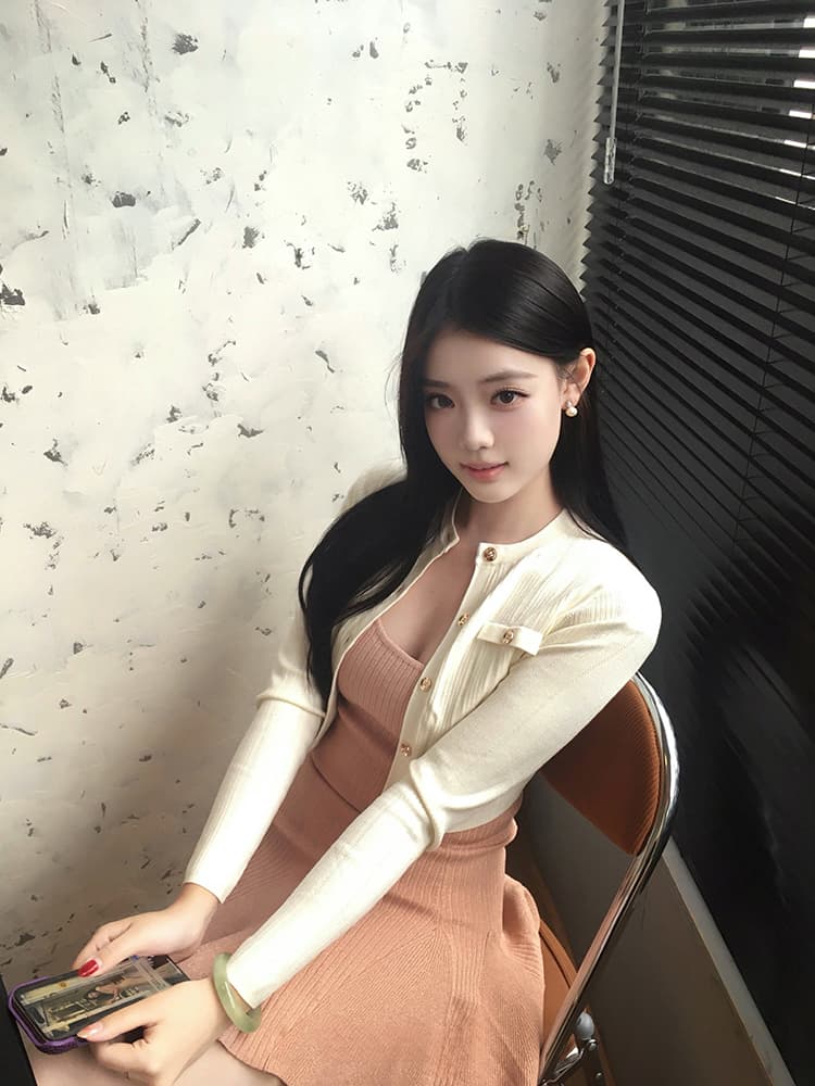 한국 dfay 복숭아 장미 골드 몸매 가꾸기 신축성 얼음 실크 광장 칼라 여성 드레스 여름 작은 키 심장 기계 핫걸 상세 이미지 4